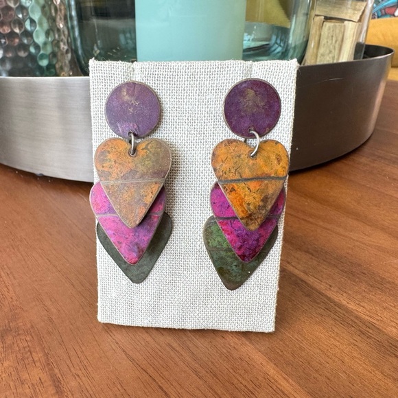 Vintage Multicolor Heart Drop Earrings - Picture 6 of 10